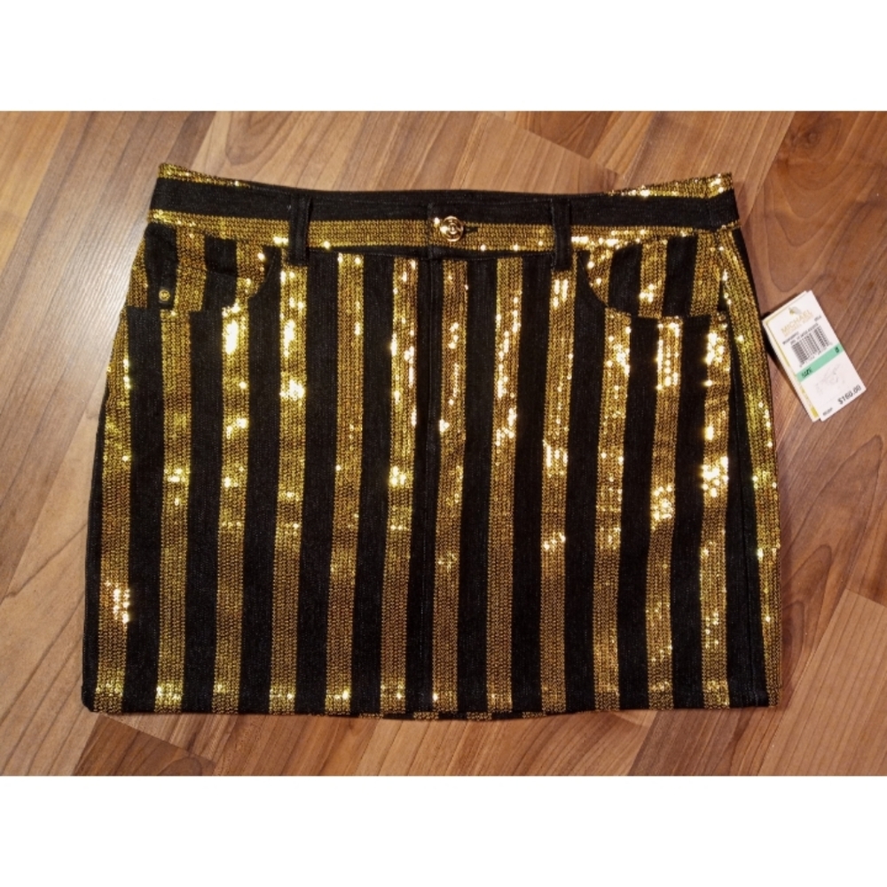 NWT Michael Kors sequined striped denim jean skirt
